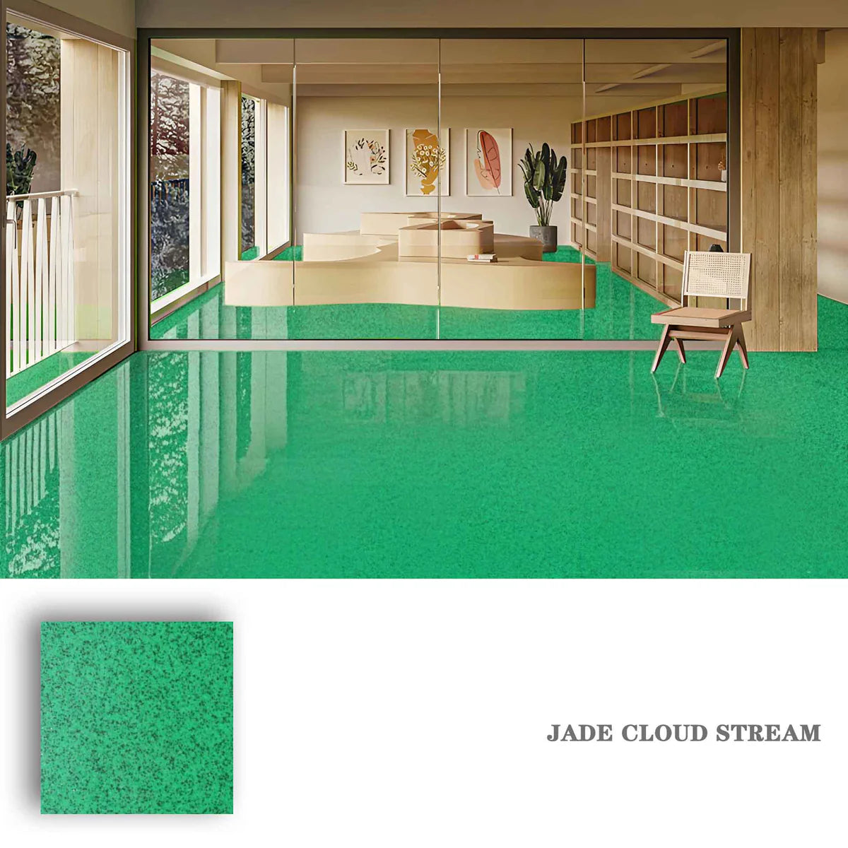 Hochglänzende Epoxidharz-Bodenbeschichtung in Marmoroptik